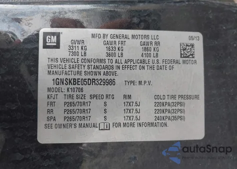 2013 Chevrolet Tahoe Lt z USA, uszkodzony, nr VIN 1GNSKBE05DR329986